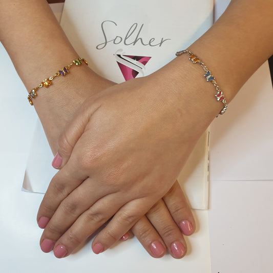 Pulsera Mariposas Colores Plata.