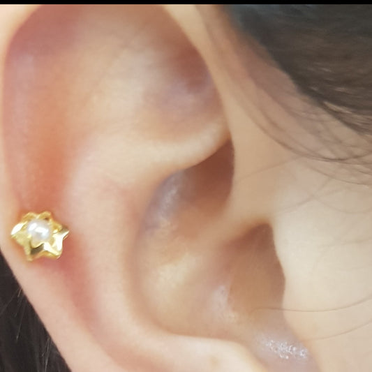 Pendientes Mini Estrella con perla Gold