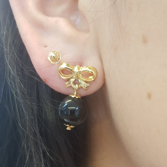Pendientes lazos🎀 con Aletorio perla negra 🌑.