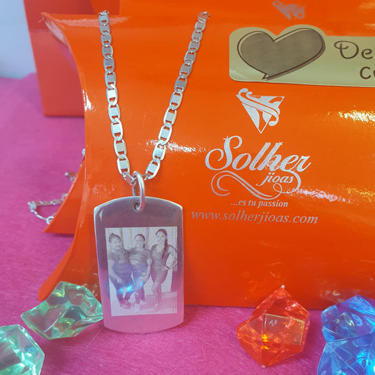 Cadena con Colgante Placa Rectangular Personalizado Plata