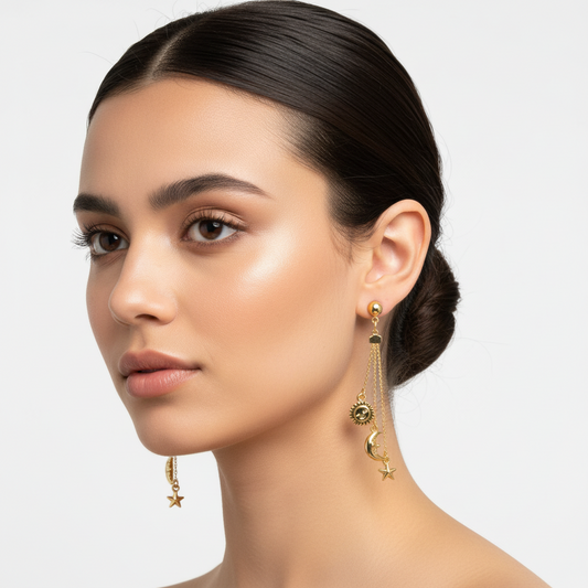 Pendientes Astros Luna Sol Estrella Gold.