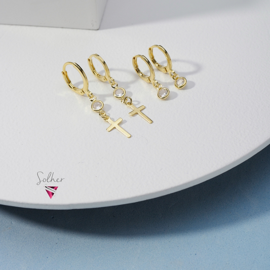 Conjunto de dos Argollas con circón Gold.