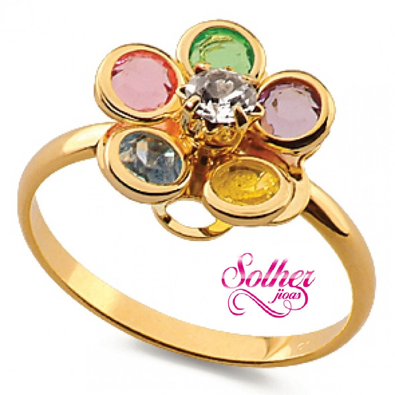 Anillo Flor Multicolor Circonitas Gold