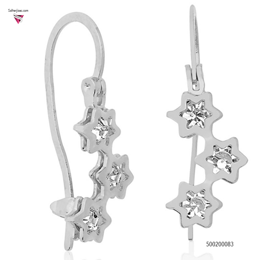 Pendiente Tres Estrellas con Circónitas Plata cierre Gancho Cerrado .