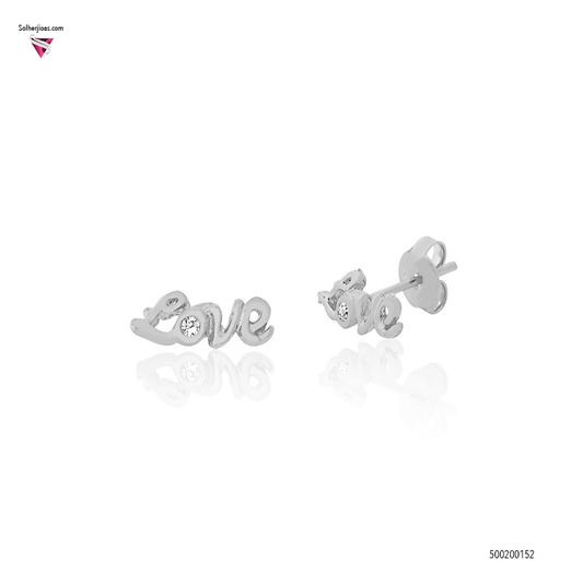 Pendiente Love con mini circón Plata cierre Presión .