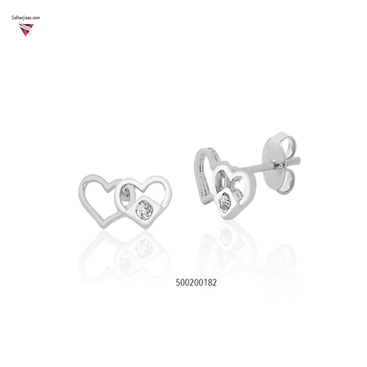 Pendiente Dos Corazones unidos con mini circón Plata cierre Presión .