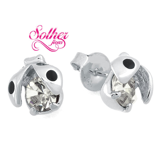 Pendientes Mariquita Esmaltado con Circón de Plata.