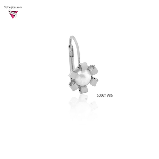 Pendiente Flor con Perla Plata cierre Ballestilla .