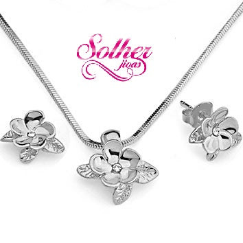 Conjunto Flor Camelia  Plata.