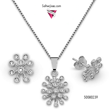 Conjunto Destellos Luna Plata con Circónitas Finas .