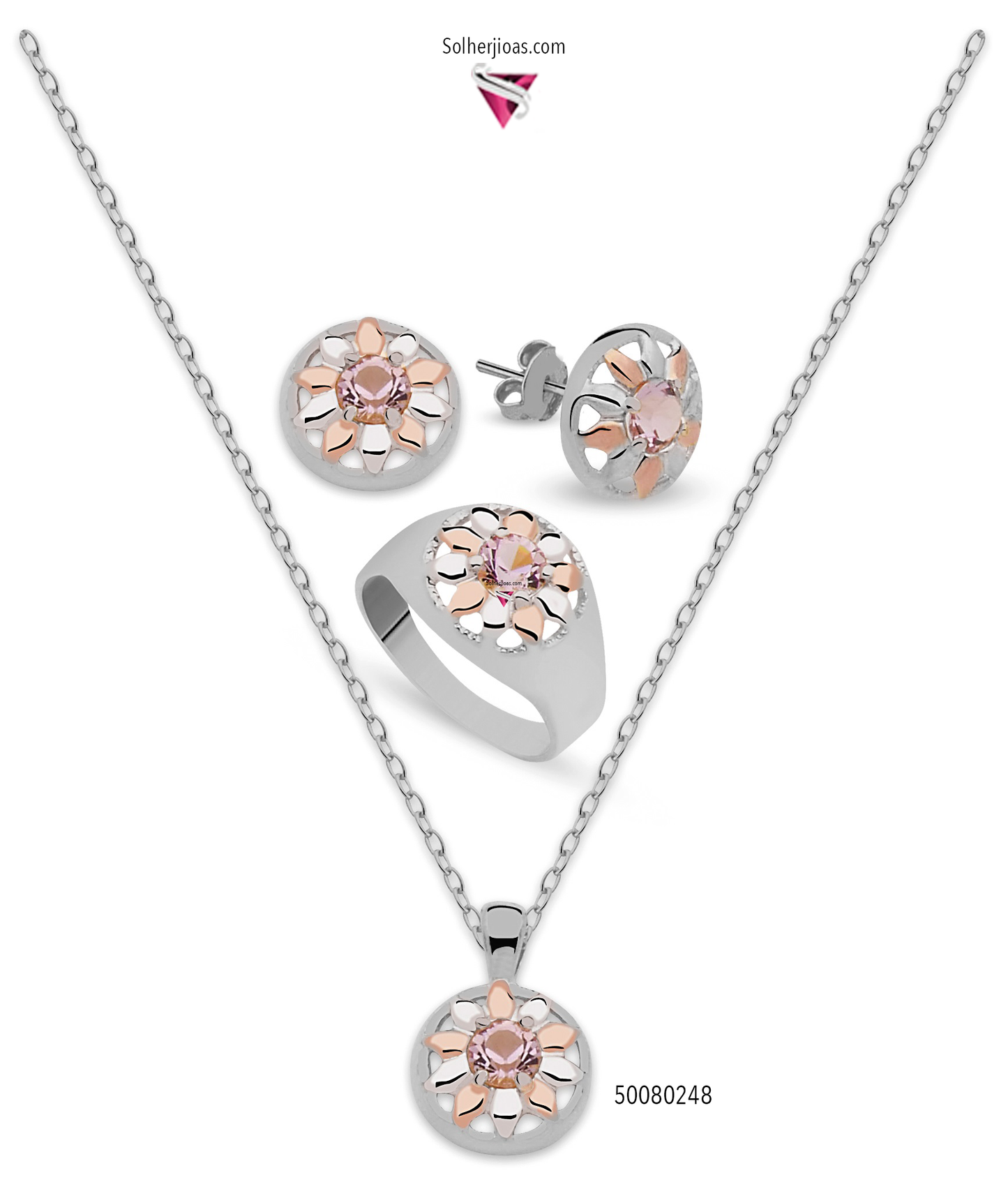Conjunto Sol Estrella Plata con Circón