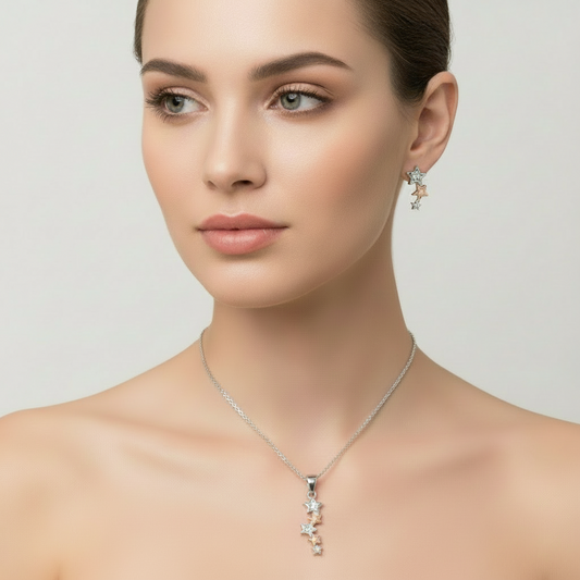 Conjunto Tres Estrella Con Circónitas Plata.