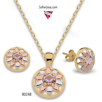 Conjunto Sol Estrella En Tres Gold Con Circón .