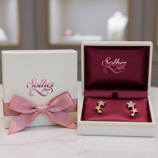 Pendientes Estrella En Tres Gold Con Circonitas .