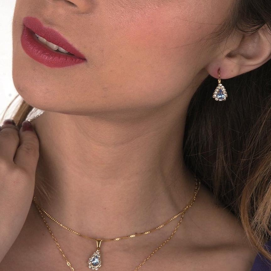 Conjunto Aguamarina Gold con Circonitas .