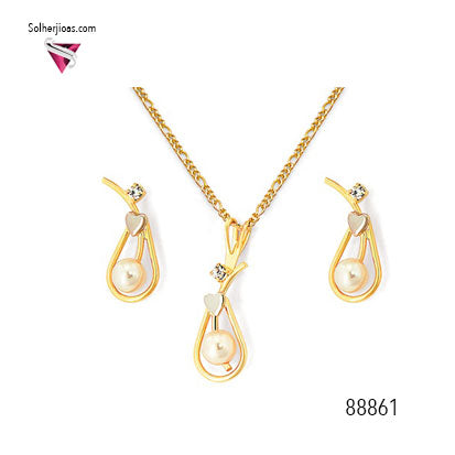 Conjunto Lirios Con Perla y con Circonitas Gold.