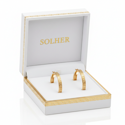 Argollas Relieve Greca 100% Oro de 18 kt
