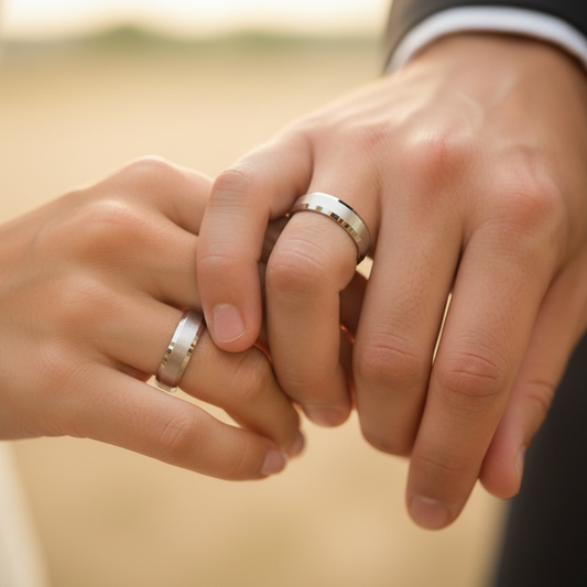 Alianza en Oro blanco de 18 Kl. en mate y brillo. Ancho de 5mm. Puede personalizar este modelo de alianza con Diamantes de 1.50mm tantos diamantes como desee. Totalmente personalizable. (Copia)