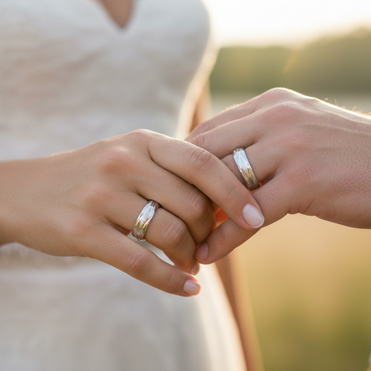 Alianza tallada de 4mm en Oro blanco de 18 Kl. Terminación en brillo y mate. Matizada con líneas en brillo.
