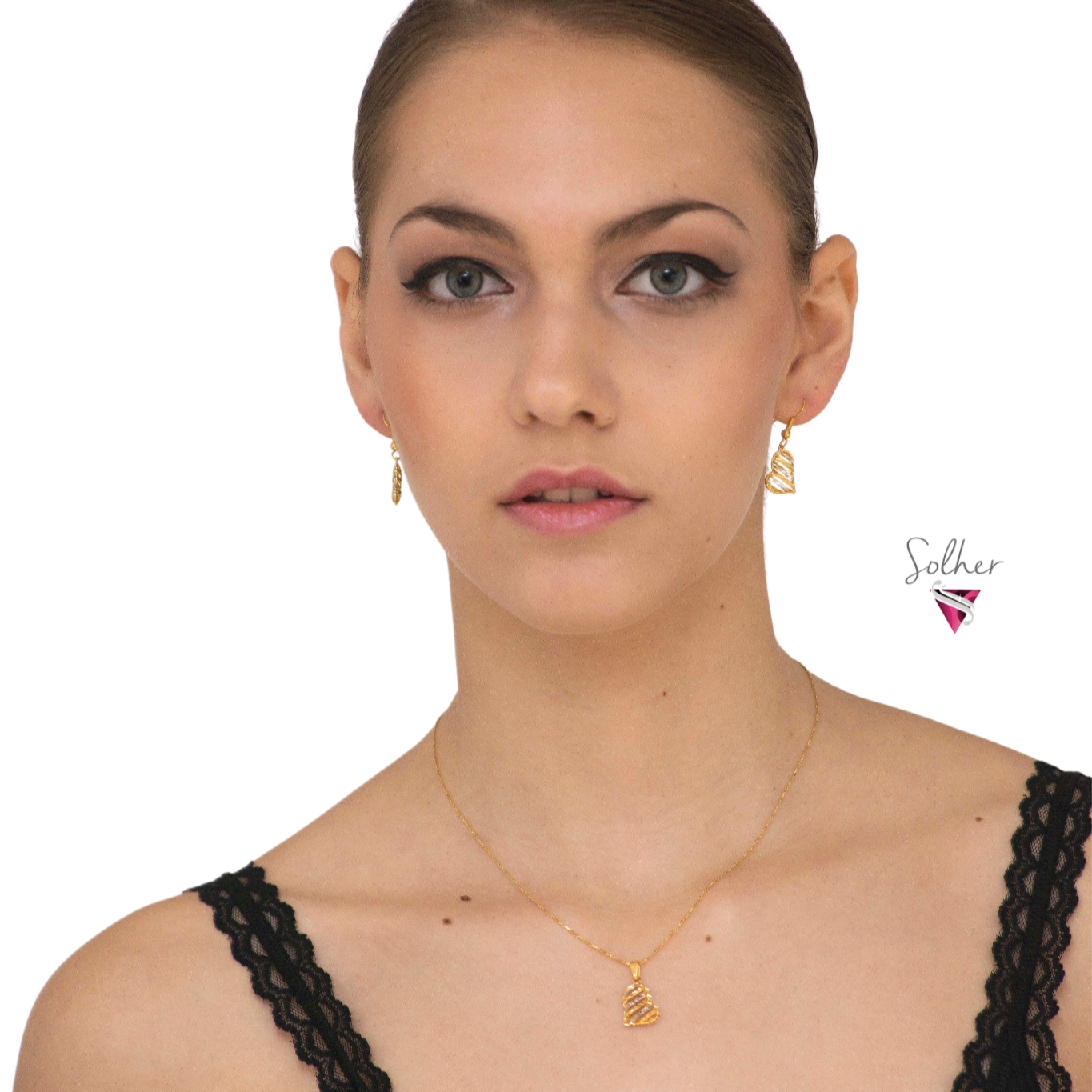 Conjunto Corazon Lirios De Amor Gold
