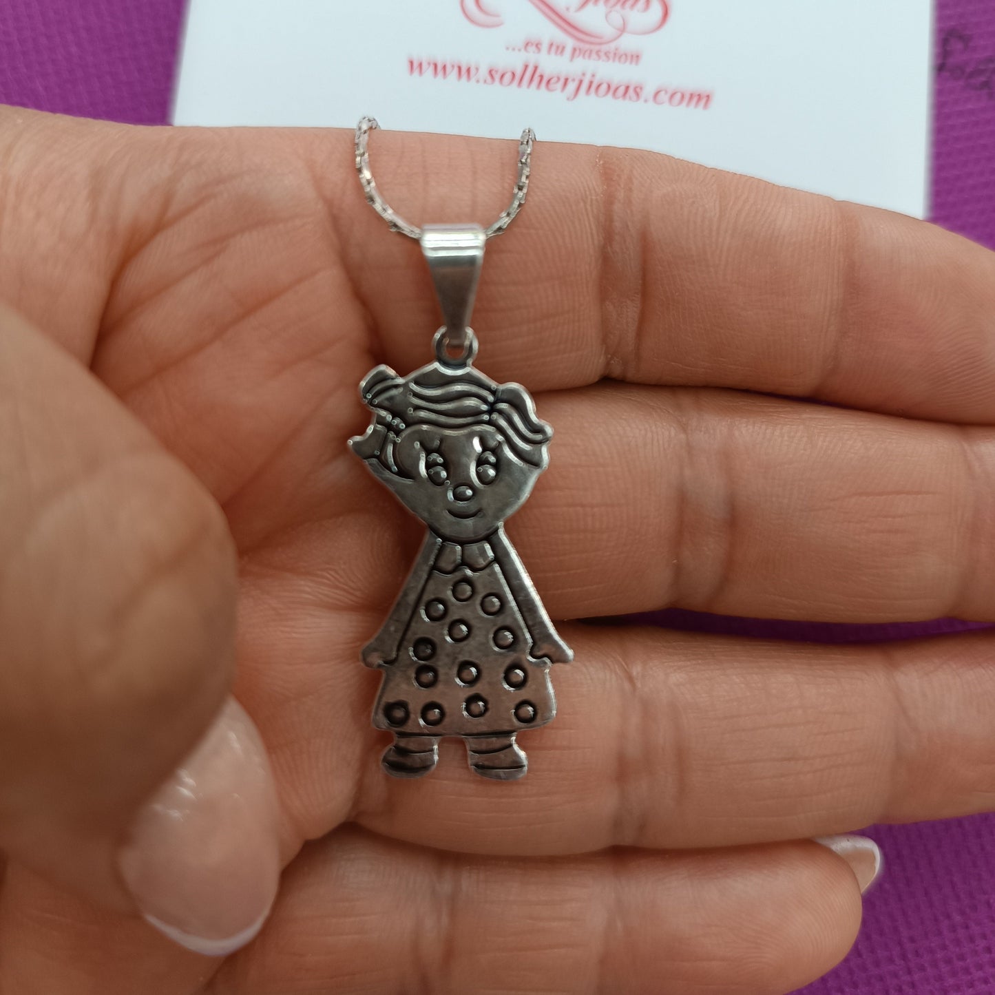 Cadena con Colgante Niña Personalizado Plata