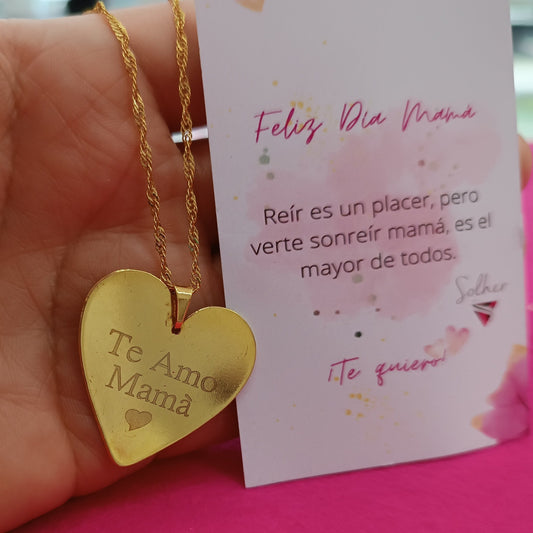 Cadena con colgante corazón personalizado Te Amó Mamá Gold.
