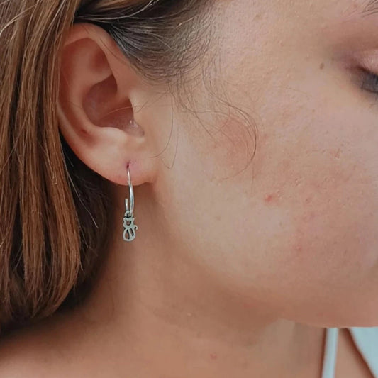 Argollas con aleatorio Gato 🐈⬛🐈 plata