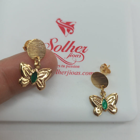 Pendientes con Aletorio Mariposa 🦋 con circonitas finas color verde 💚