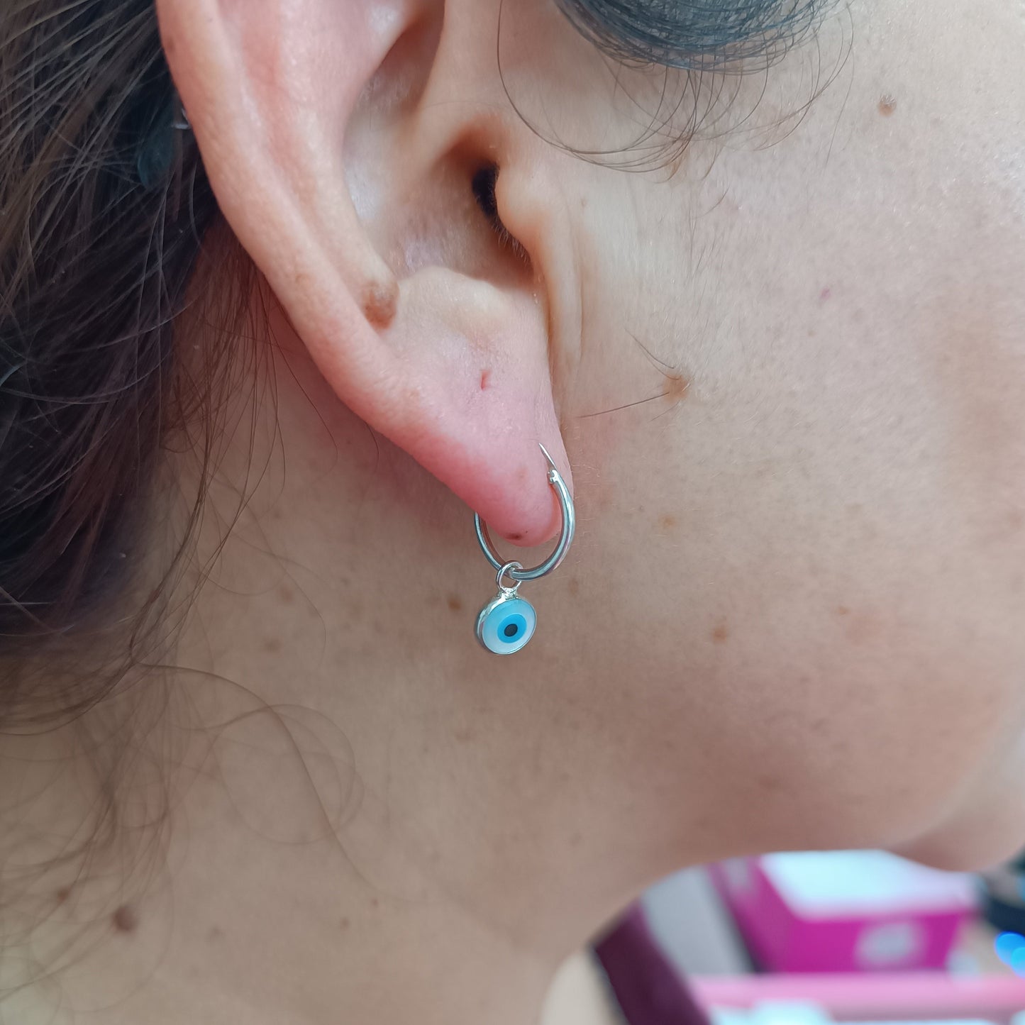 Argollas Mini Aleatorio ojo turco plata
