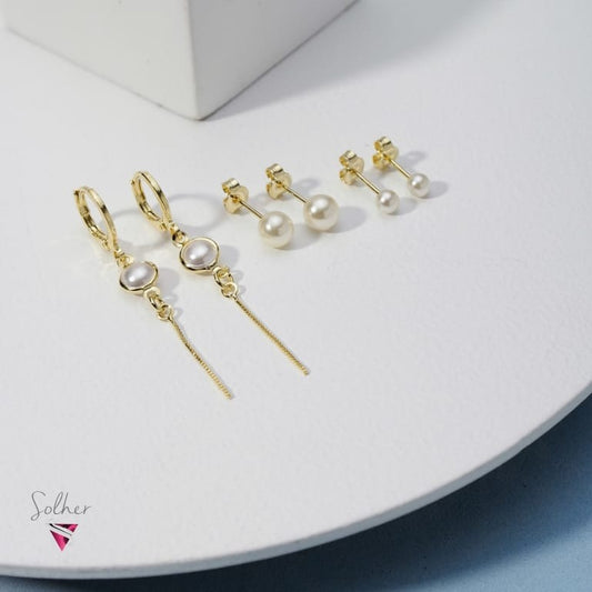 Trio de Pendientes de Perlas Gold.