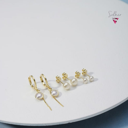 Trio de Pendientes Perlas Gold.