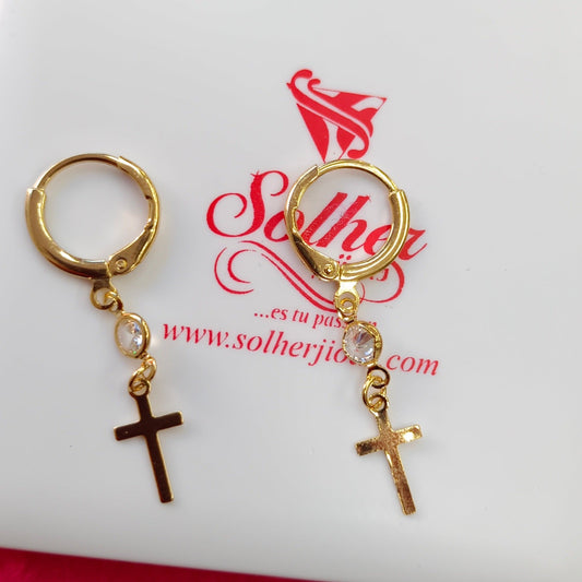 Argollas cruz y circón Gold