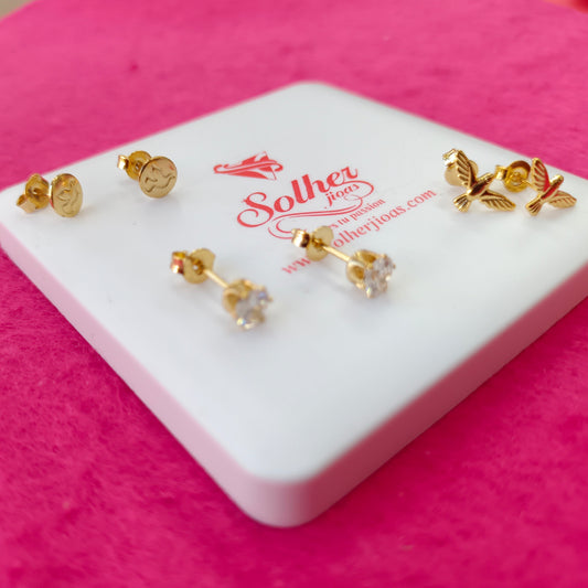Trio de Pendientes Paloma Simbología del Espíritu Santo y Circón.