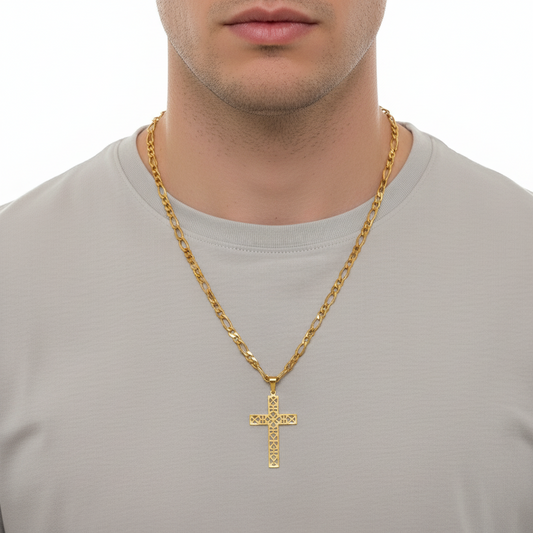 Cadena ⛓️ con Colgante Cruz de Apóstoles en Filigrana Gold.