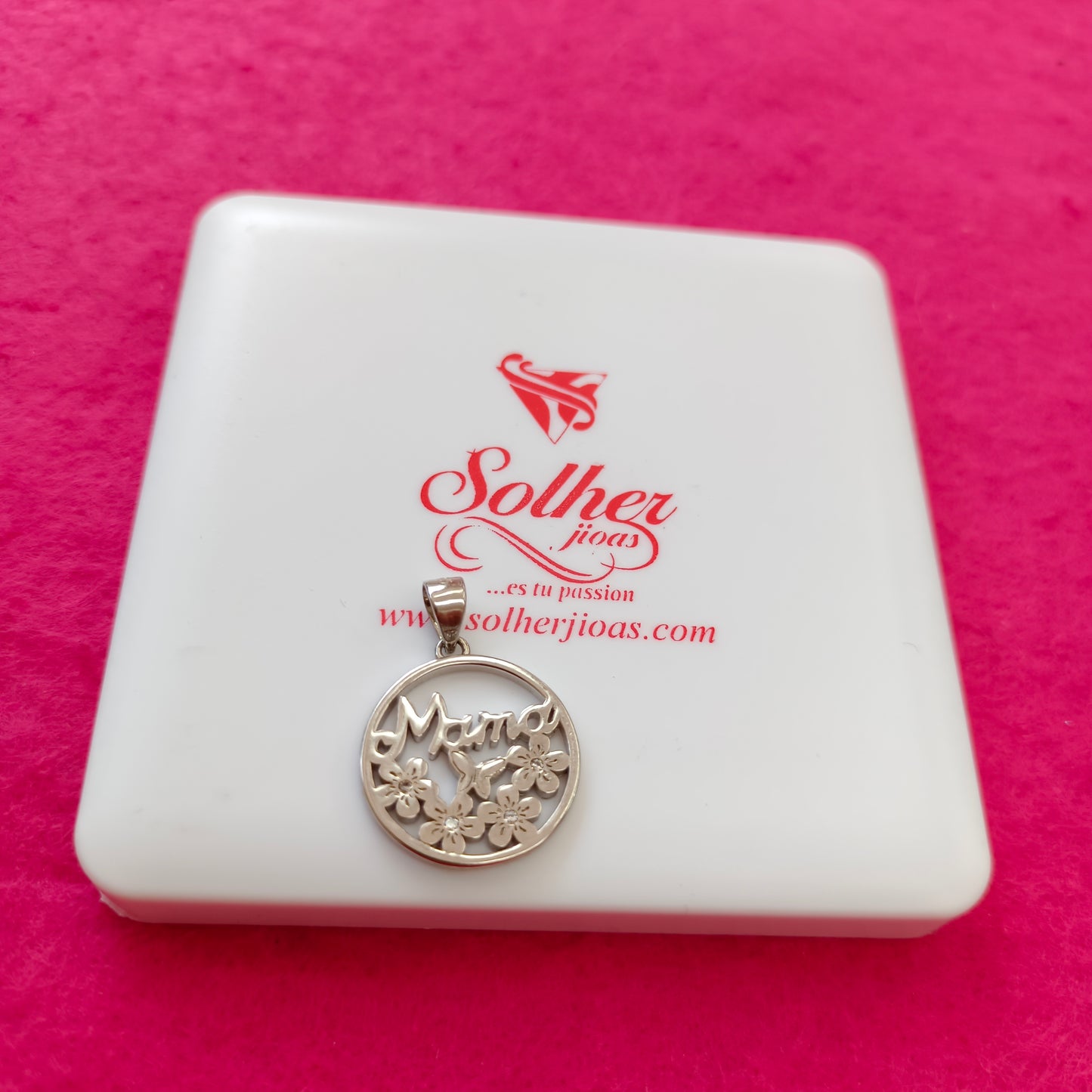 Colgante Mamá con Flores Plata