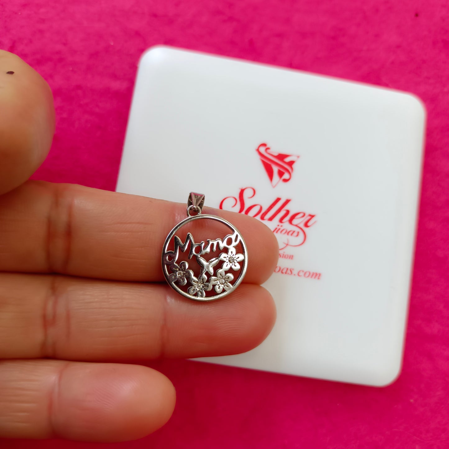 Colgante Mamá con Flores Plata