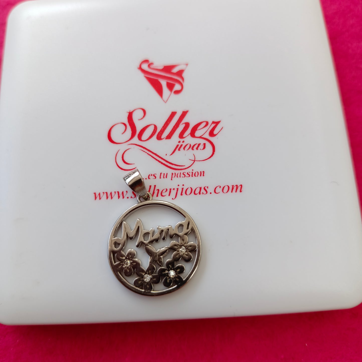 Colgante Mamá con Flores Plata