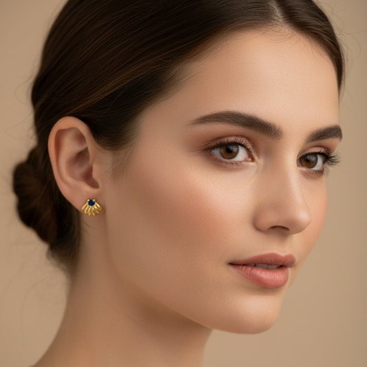 Pendientes Ramillete circonita color Zafiro Gold.
