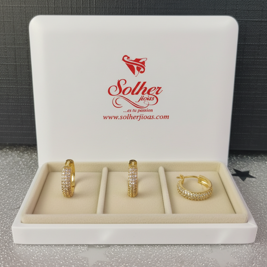 Argollas Trio con Circonitas finas Gold.