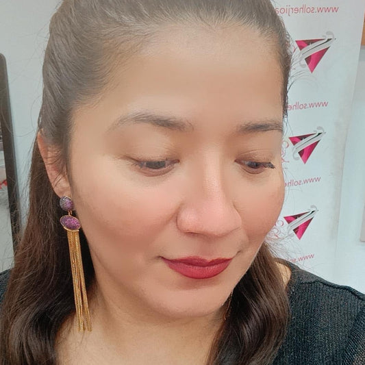 Pendientes Fucsia  Exclusive Gold  Piedras Swarovski .