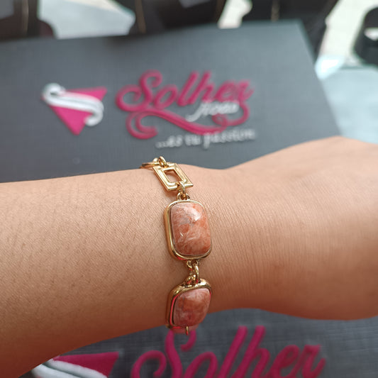 Pulsera con Piedra Natural Rodonita Gold