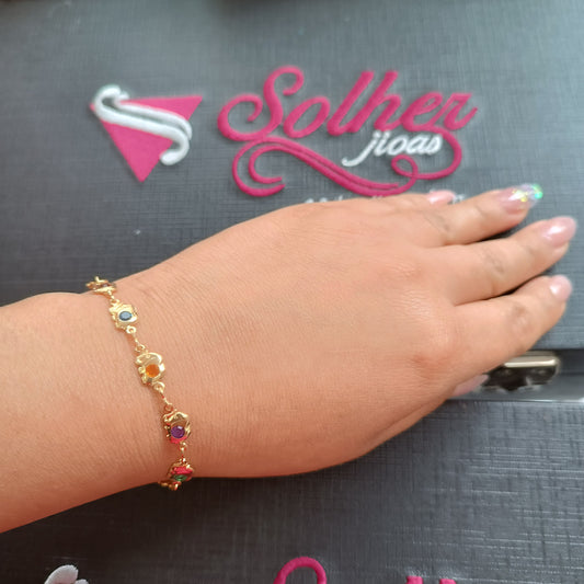Pulsera Elefantes en Circonitas de Colores Gold