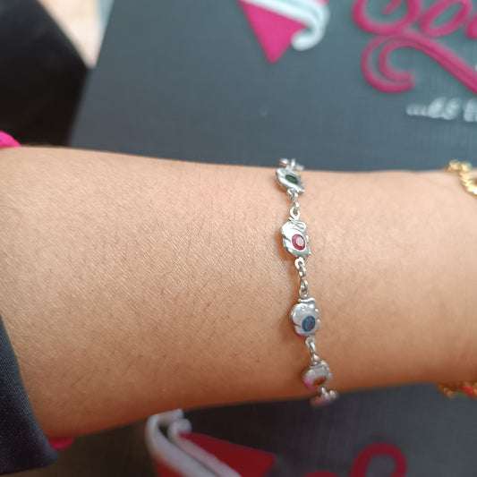 Pulsera Elefantes en Circonitas de Colores Plata