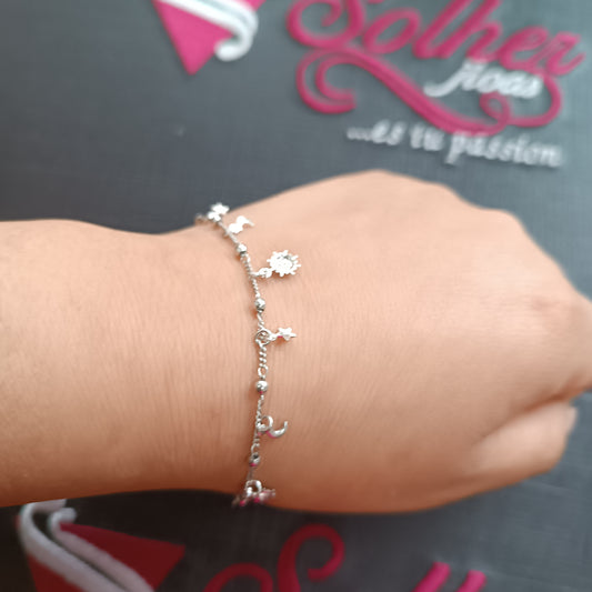 Pulsera Astrologia con aleatorios Luna, Estrella ,Sol en B.Plata