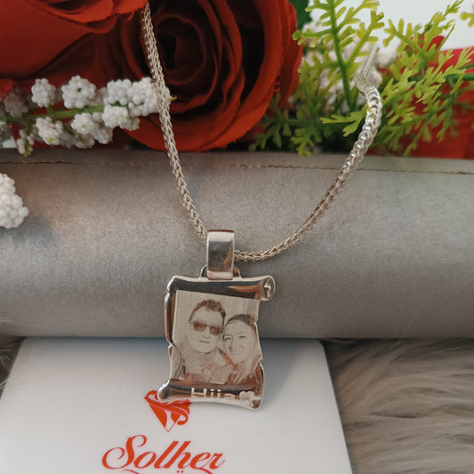 Cadena Placa Pergamino Personalizado Plata