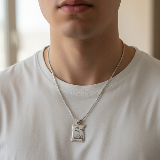 Cadena Placa Pergamino Personalizado Plata