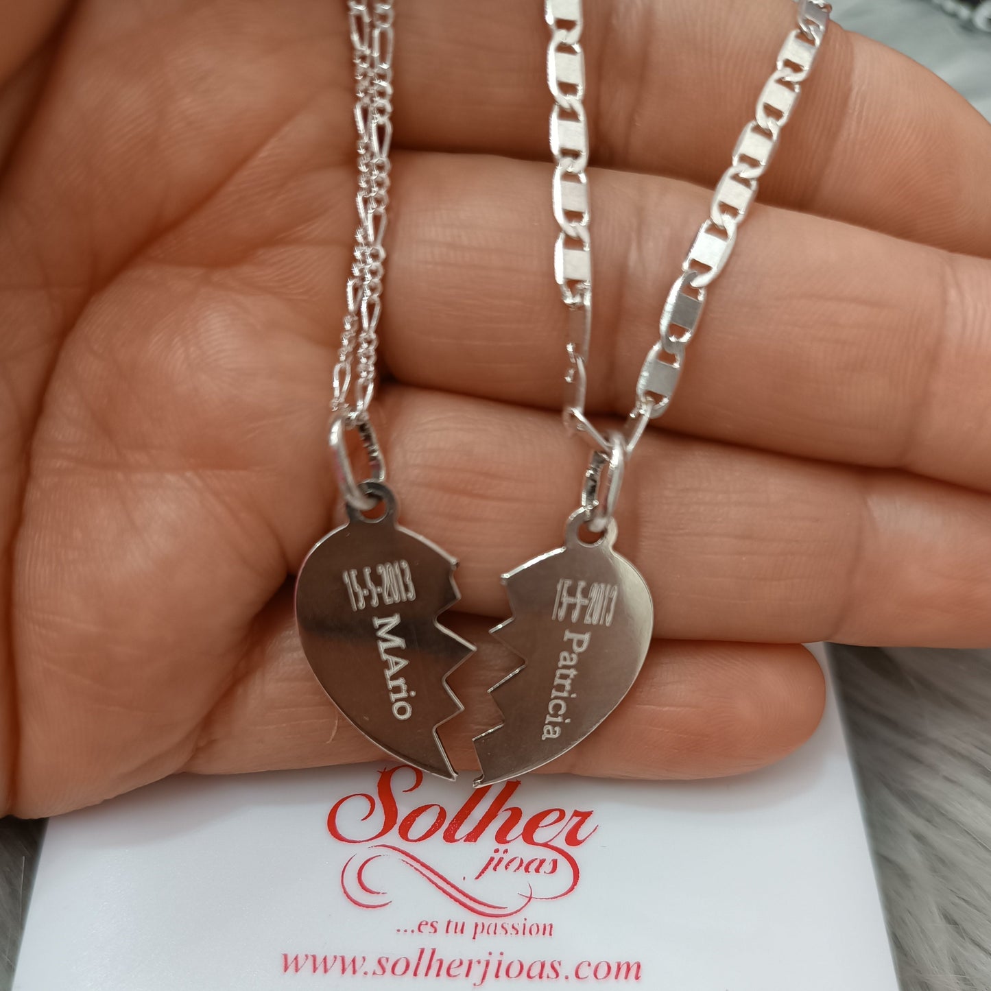 Cadenas corazón para parejas Plata.