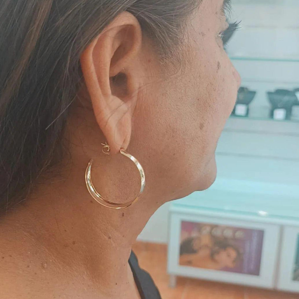 Argollas doble caña lisa tamaño XL Gold