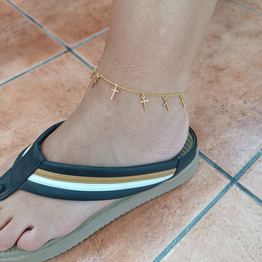 Tobillera cruz aletorios Gold.