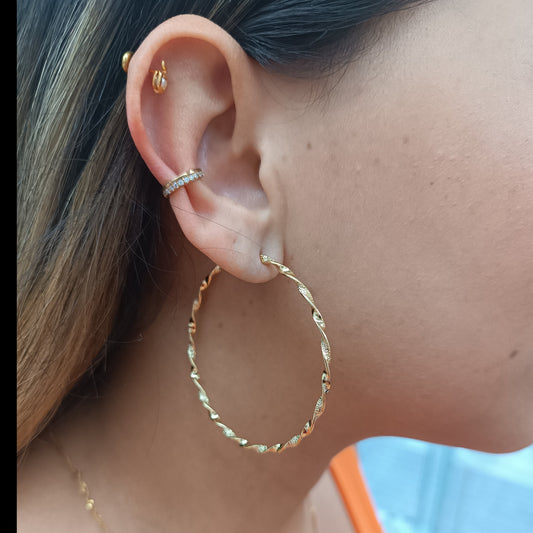 Argolla XXL trenzada diamantada Gold